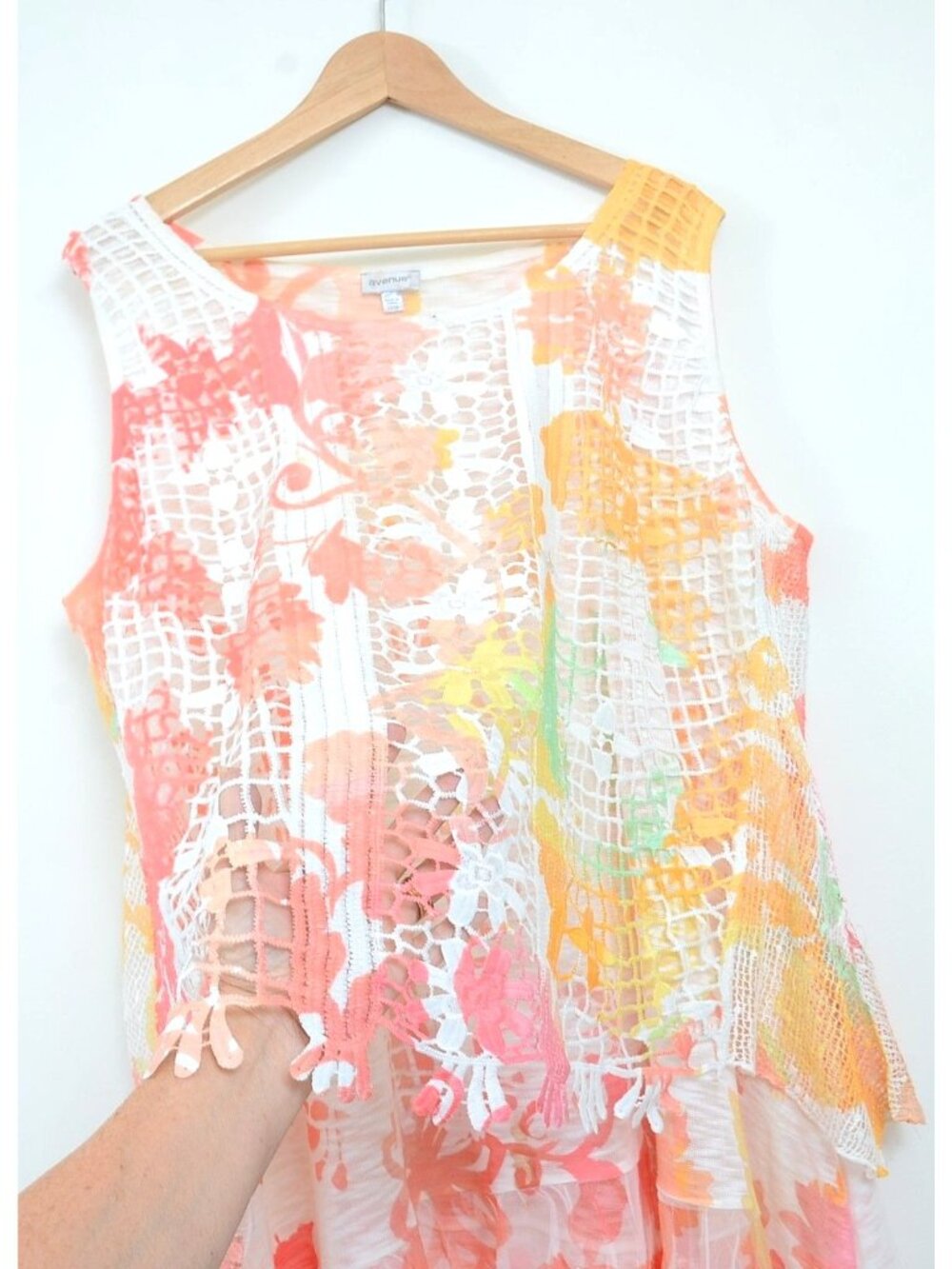 Avenue PLUS 22/24 Beachy Crochet Layered Cover-Up Sleeveless Tank Top Blouse - Picture 3 of 11